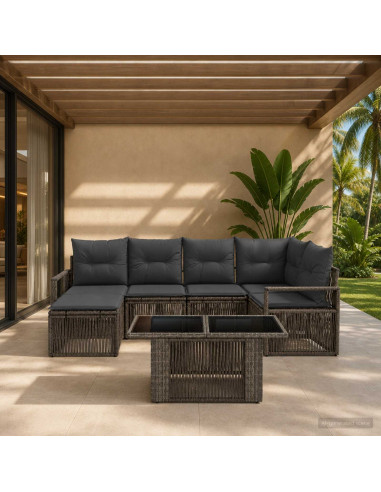 Set Divano da Giardino 7 pz Grigio e Grigio Scuro polyrattan