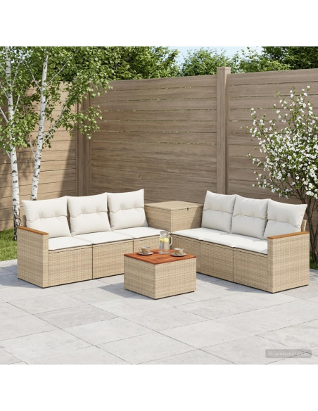 Set di divani 8 pz Beige e Bianco Crema