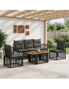 Set Divano da Giardino 6 pz Nero e Grigio scuro polyrattan