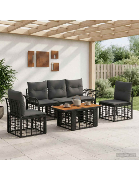Set Divano da Giardino 6 pz Nero e Grigio scuro polyrattan