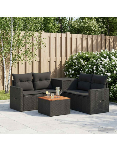 Set di divani 6 pz Nero Rattan sintetico e Acciaio