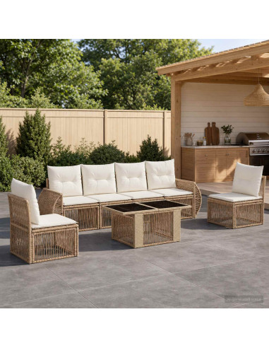 Set Divano da Giardino 7 pz Beige e Bianco Crema polyrattan