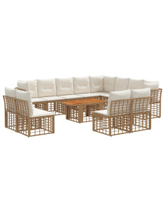 Set Divano da Giardino 13 pz Naturale e Bianco Crema polyrattan 2