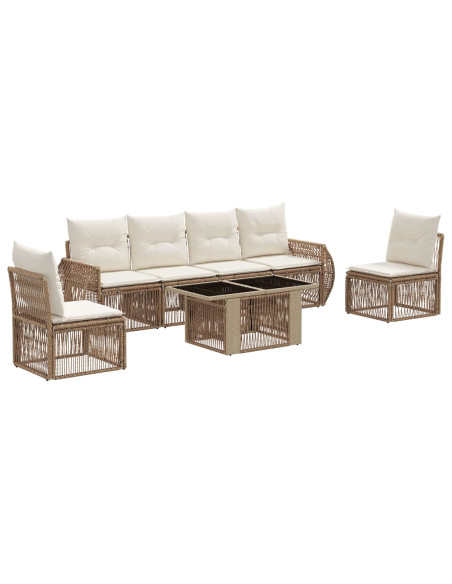 Set Divano da Giardino 7 pz Beige e Bianco Crema polyrattan