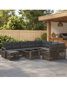 Set Divano da Giardino 11 pz Grigio e Grigio Scuro polyrattan