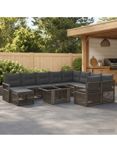 Set Divano da Giardino 11 pz Grigio e Grigio Scuro polyrattan