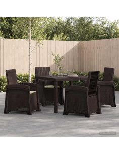 Set da Pranzo per Giardino 5 pz Marrone e Crema PP