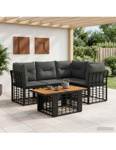 Set Divano da Giardino 5 pz Nero e Grigio scuro polyrattan