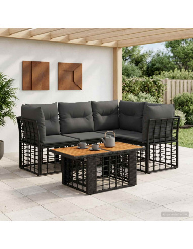 Set Divano da Giardino 5 pz Nero e Grigio scuro polyrattan