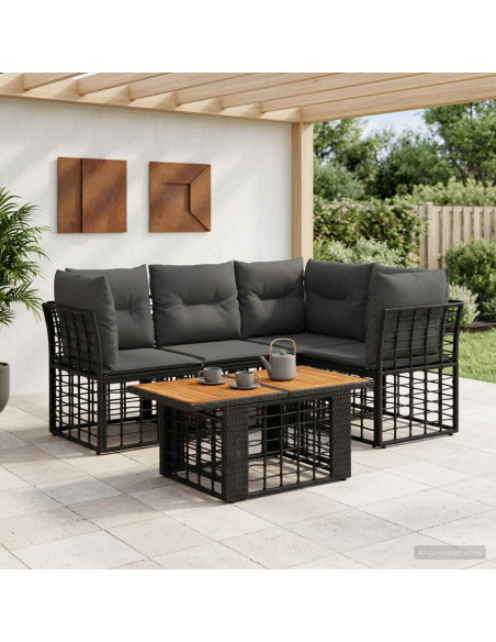 Set Divano da Giardino 5 pz Nero e Grigio scuro polyrattan
