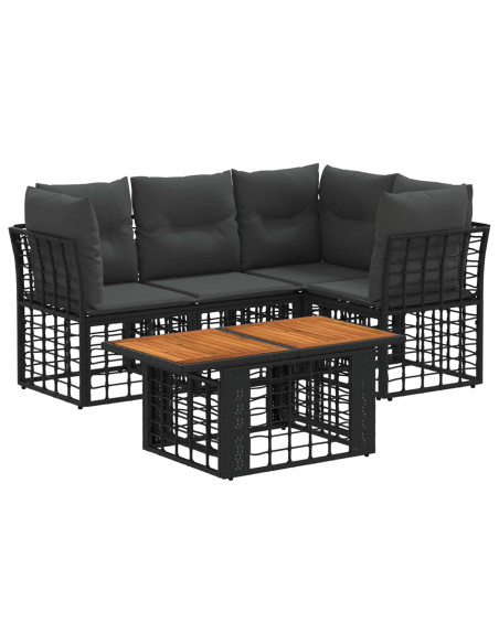 Set Divano da Giardino 5 pz Nero e Grigio scuro polyrattan