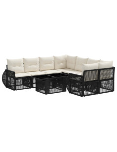 Set Divano da Giardino 9 pz Nero e Bianco Crema polyrattan 2