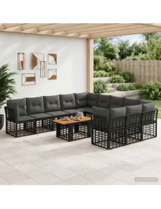Set Divano da Giardino 12 pz Nero e Grigio scuro polyrattan