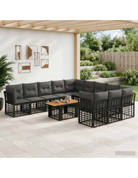 Set Divano da Giardino 12 pz Nero e Grigio scuro polyrattan