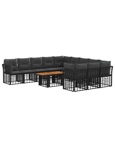 Set Divano da Giardino 12 pz Nero e Grigio scuro polyrattan