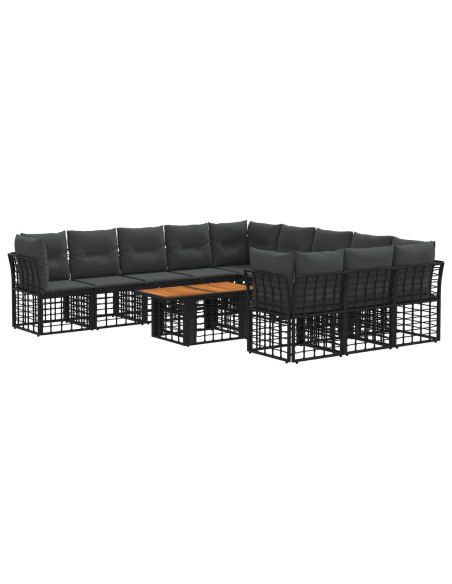 Set Divano da Giardino 12 pz Nero e Grigio scuro polyrattan