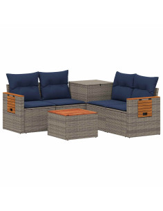 Set di divani 6 pz Grigio e Blu Navy Rattan sintetico e Acciaio 2
