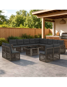 Set Divano da Giardino 14 pz Grigio e Grigio Scuro polyrattan