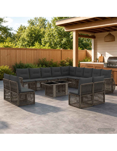 Set Divano da Giardino 14 pz Grigio e Grigio Scuro polyrattan