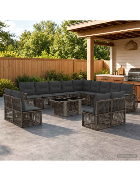 Set Divano da Giardino 14 pz Grigio e Grigio Scuro polyrattan