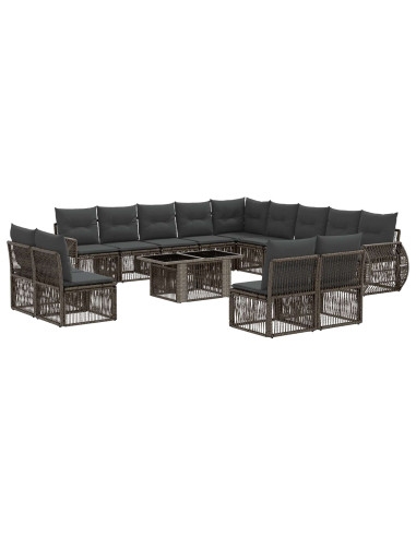Set Divano da Giardino 14 pz Grigio e Grigio Scuro polyrattan