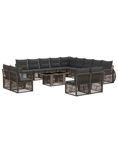 Set Divano da Giardino 14 pz Grigio e Grigio Scuro polyrattan