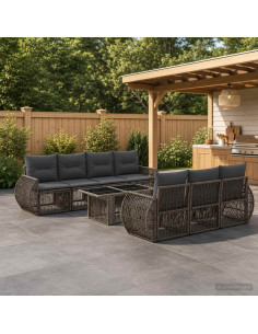 Set Divano da Giardino 8 pz Grigio e Grigio Scuro polyrattan