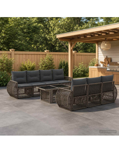Set Divano da Giardino 8 pz Grigio e Grigio Scuro polyrattan