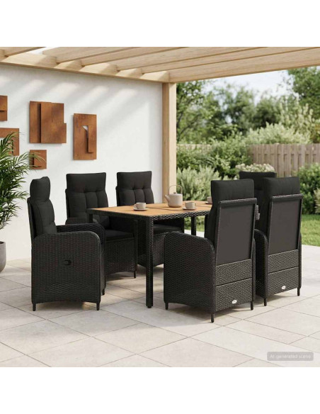 Set da pranzo per esterni 7 pz Nero