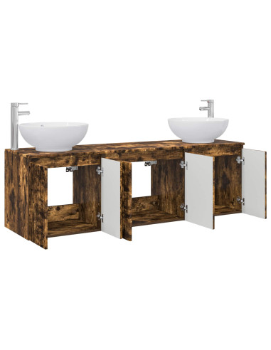 Set di Armadi da Bagno 3 pz Rovere Fumo 49,5 x 44,5 x 65 cm