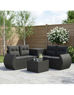 Set di divani 6 pz Nero Rattan sintetico e Acciaio