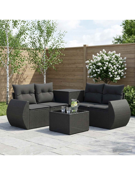 Set di divani 6 pz Nero Rattan sintetico e Acciaio