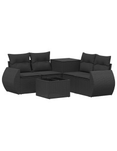Set di divani 6 pz Nero Rattan sintetico e Acciaio 2