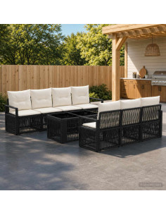 Set Divano da Giardino 8 pz Nero e Bianco Crema polyrattan