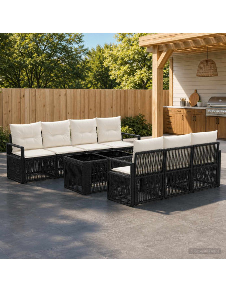 Set Divano da Giardino 8 pz Nero e Bianco Crema polyrattan