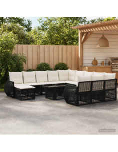 Set Divano da Giardino 13 pz Nero e Bianco Crema polyrattan