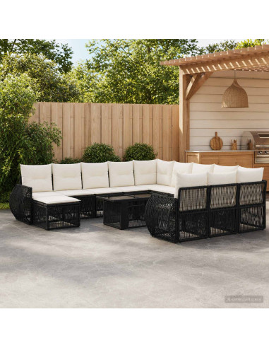 Set Divano da Giardino 13 pz Nero e Bianco Crema polyrattan