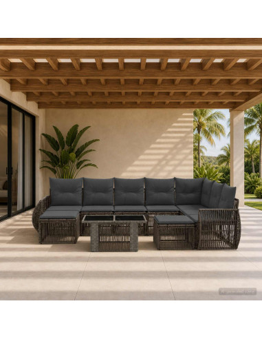 Set Divano da Giardino 10 pz Grigio e Grigio Scuro polyrattan