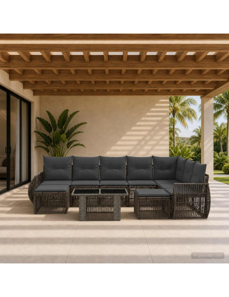 Set Divano da Giardino 10 pz Grigio e Grigio Scuro polyrattan
