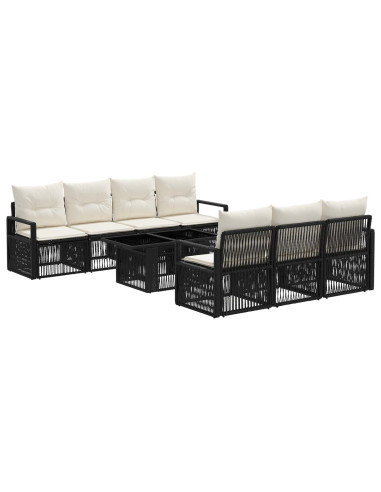 Set Divano da Giardino 8 pz Nero e Bianco Crema polyrattan