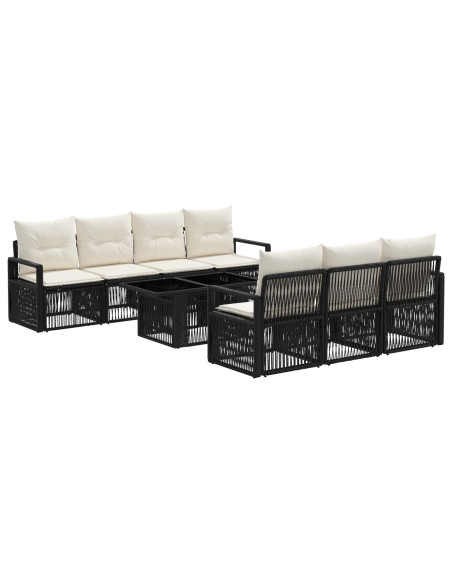Set Divano da Giardino 8 pz Nero e Bianco Crema polyrattan