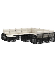 Set Divano da Giardino 13 pz Nero e Bianco Crema polyrattan 2