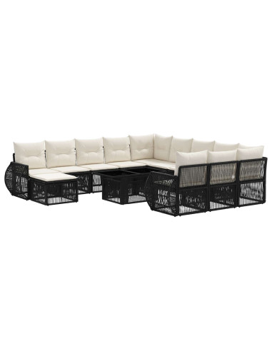 Set Divano da Giardino 13 pz Nero e Bianco Crema polyrattan