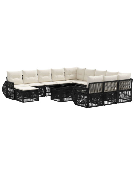 Set Divano da Giardino 13 pz Nero e Bianco Crema polyrattan