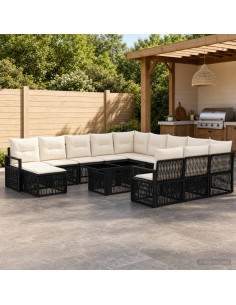 Set Divano da Giardino 13 pz Nero e Bianco Crema polyrattan