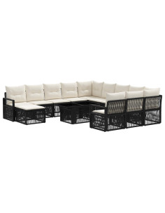 Set Divano da Giardino 13 pz Nero e Bianco Crema polyrattan 2