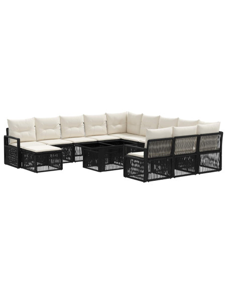 Set Divano da Giardino 13 pz Nero e Bianco Crema polyrattan