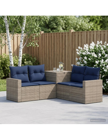 Set di divani 5 pz Grigio e Blu Navy Rattan sintetico e Acciaio