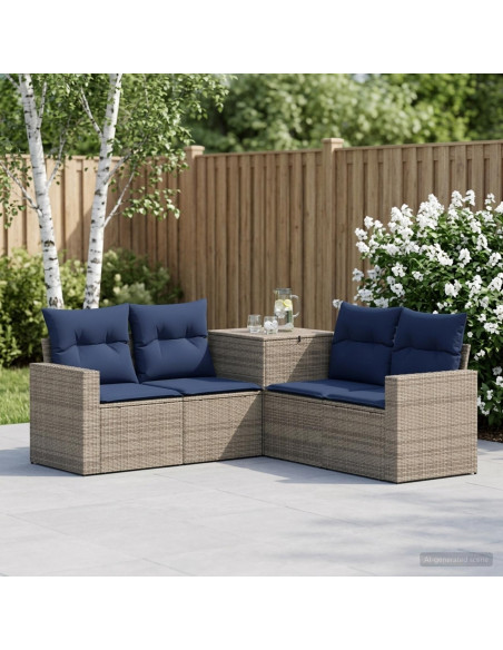 Set di divani 5 pz Grigio e Blu Navy Rattan sintetico e Acciaio