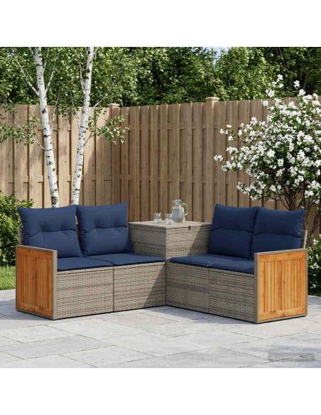 Set di divani 5 pz Grigio e Blu Navy Rattan sintetico e Acciaio